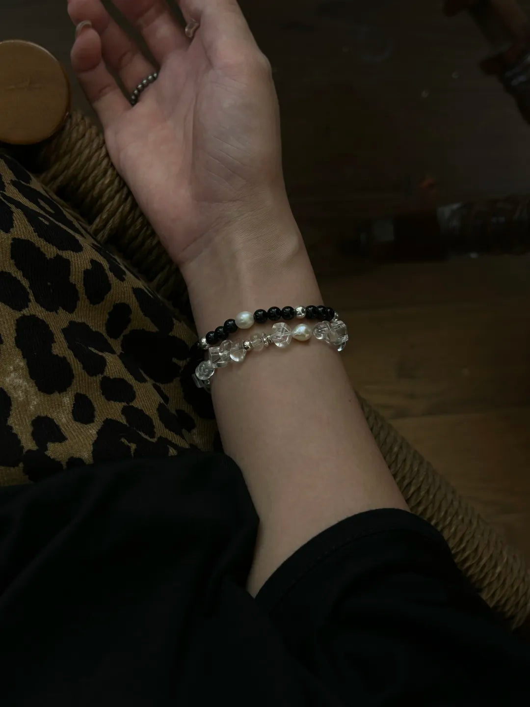 Black Onyx Silver Bead Bracelet