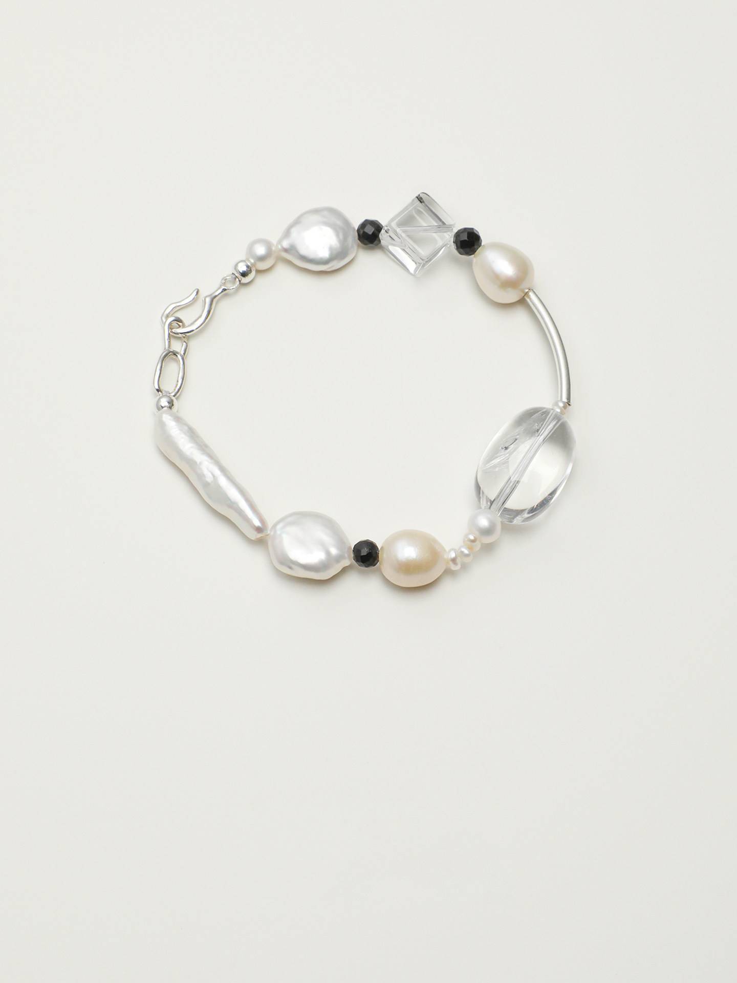 Baroque Pearl Crystal Silver Bracelet