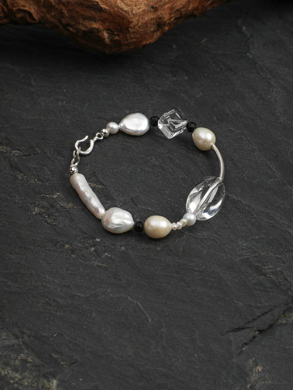 Baroque Pearl Crystal Silver Bracelet
