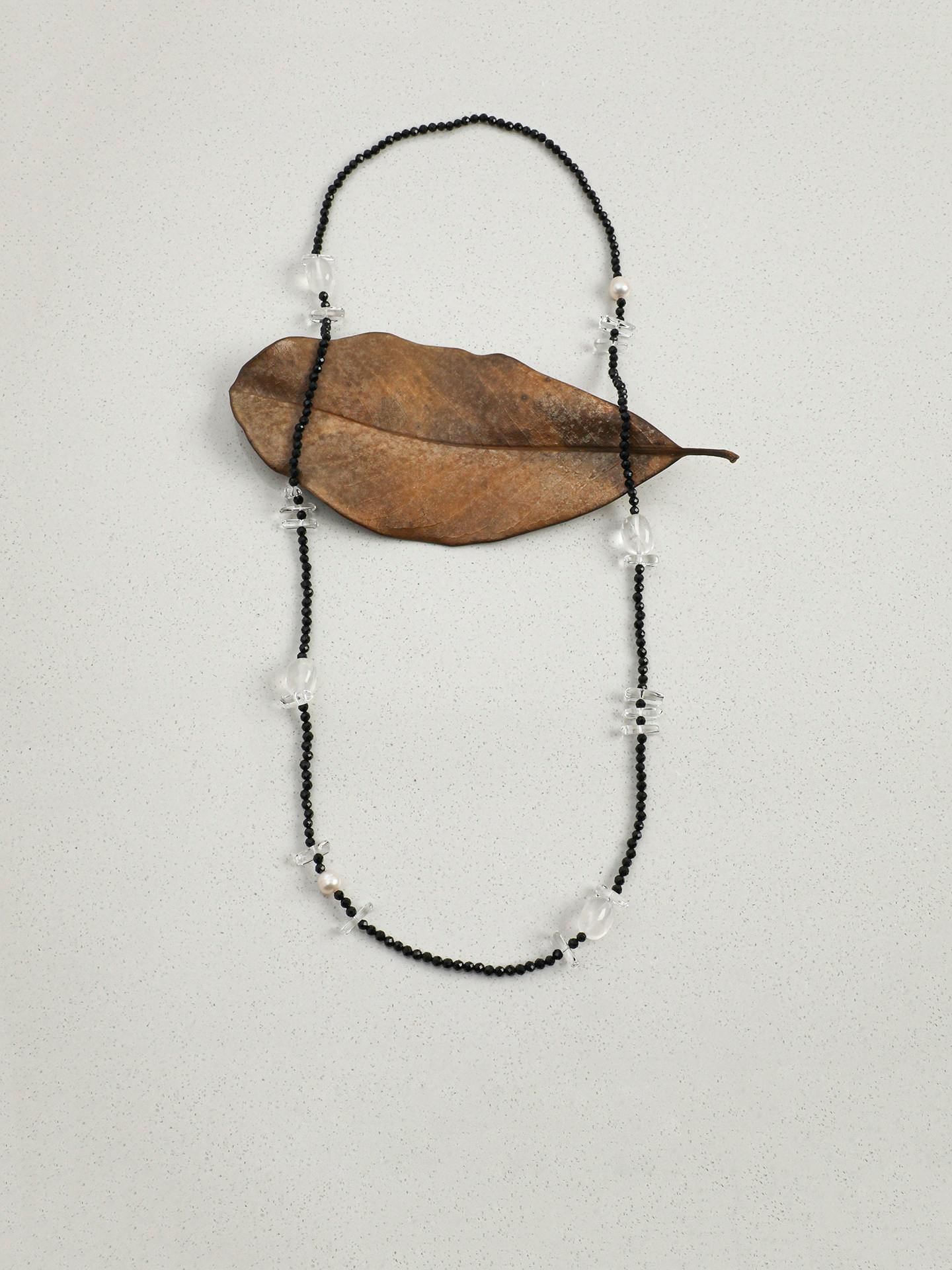 Black Tourmaline Quartz Long Necklace