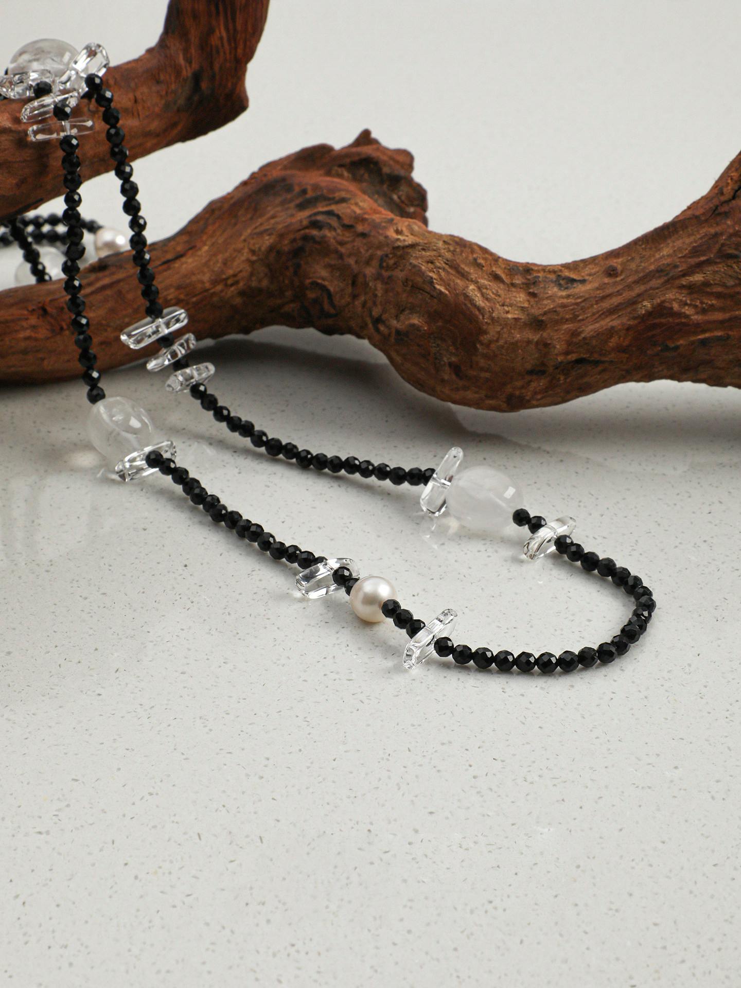 Black Tourmaline Quartz Long Necklace