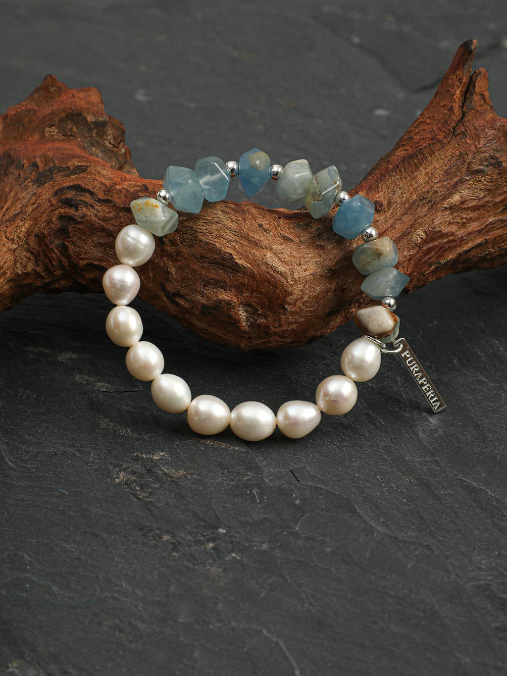 Blue Onyx Freshwater Pearl Bracelet