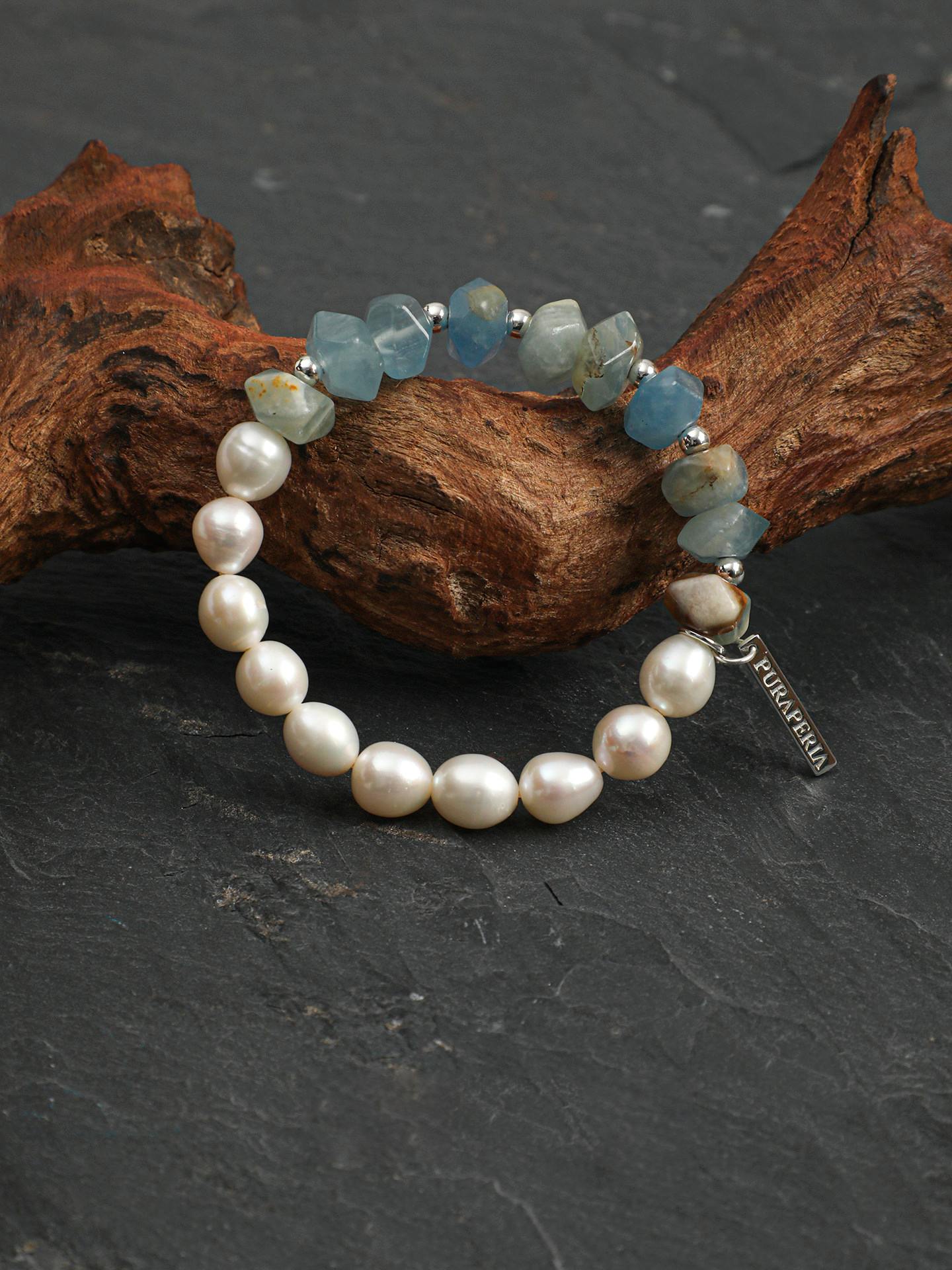 Blue Onyx Freshwater Pearl Bracelet