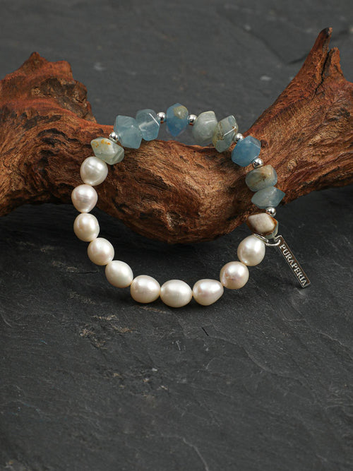 Blue Onyx Freshwater Pearl Bracelet