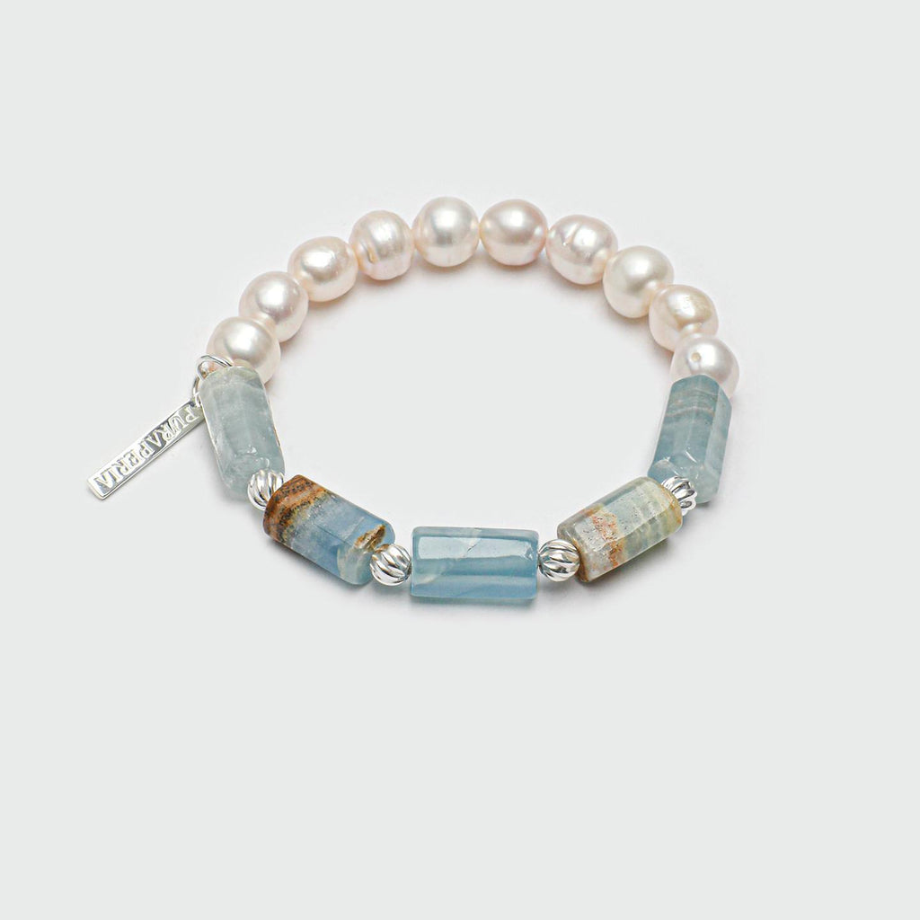 Blue Onyx Freshwater Pearl Bracelet