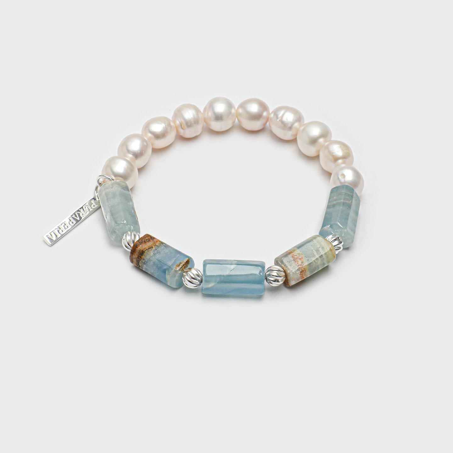 Blue Onyx Freshwater Pearl Bracelet