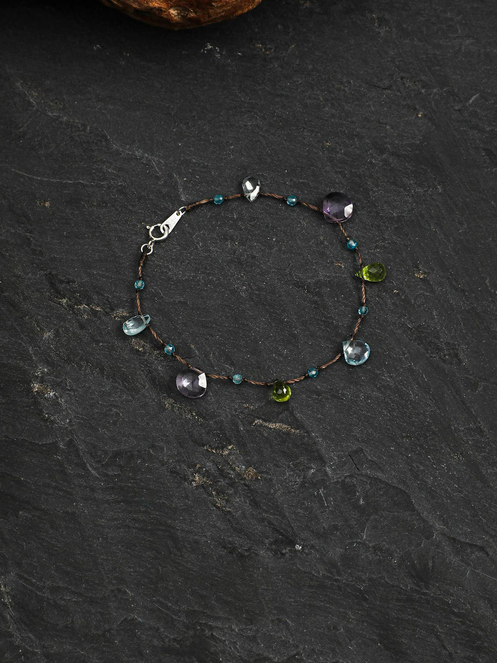 Blue Topaz Amethyst Peridot Cord Bracelet