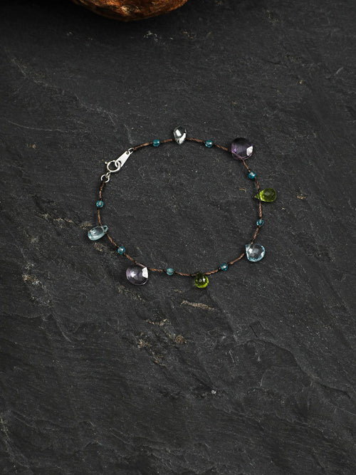 Blue Topaz Amethyst Peridot Cord Bracelet