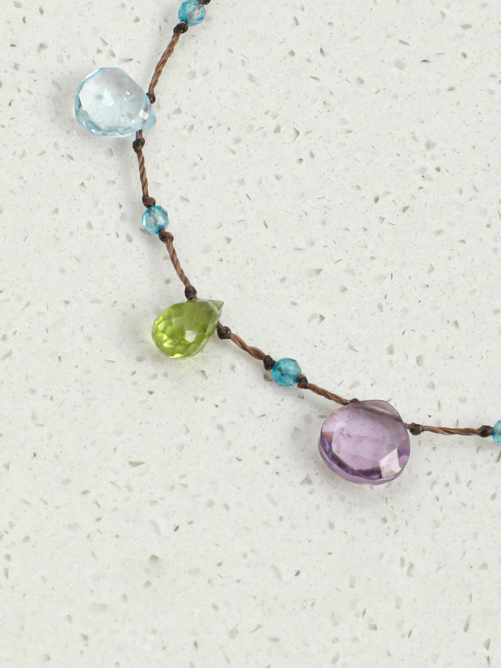 Blue Topaz Amethyst Peridot Cord Bracelet