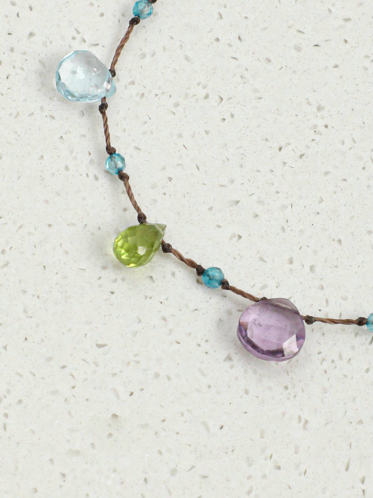 Blue Topaz Amethyst Peridot Cord Bracelet