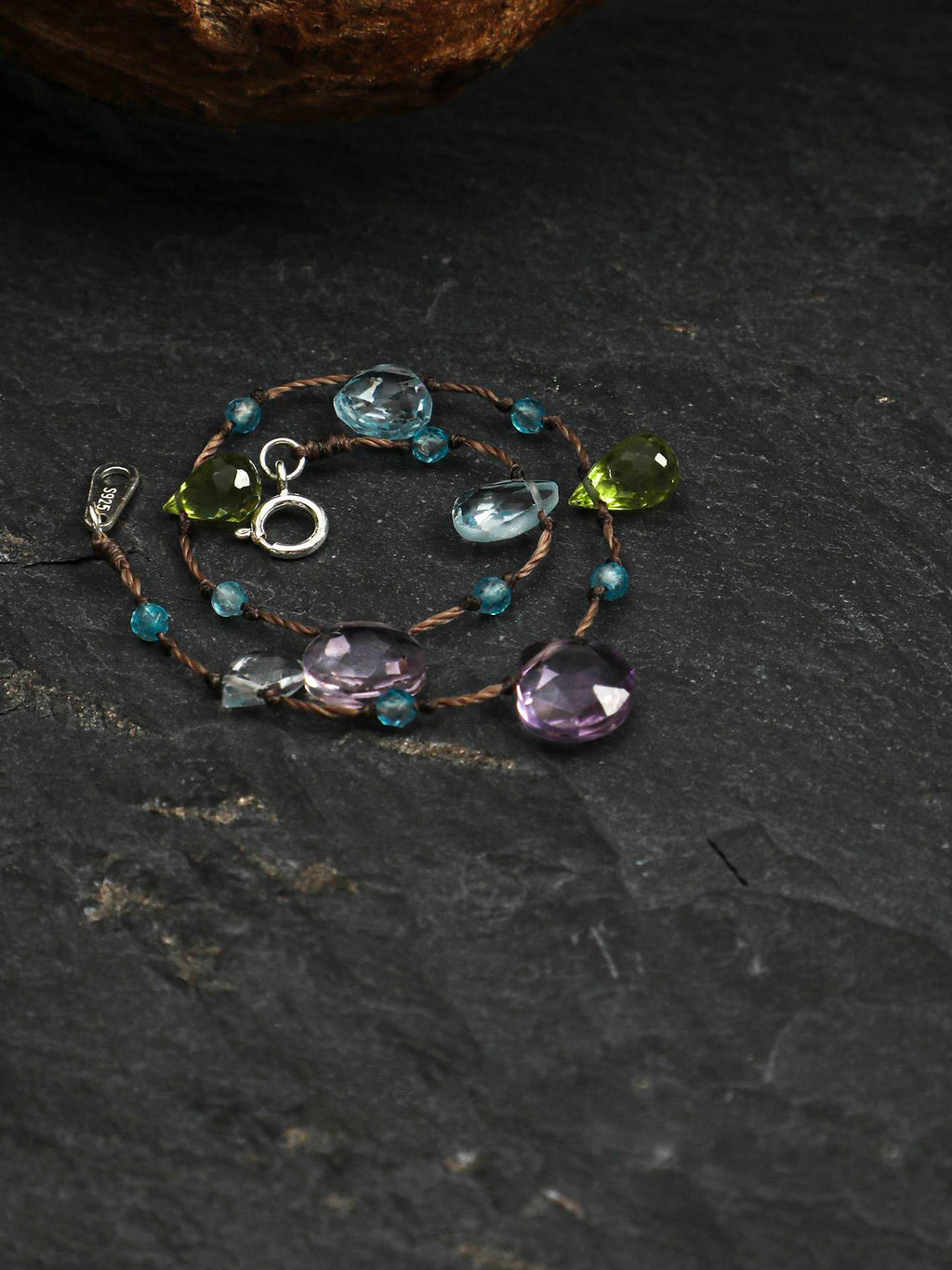 Blue Topaz Amethyst Peridot Cord Bracelet