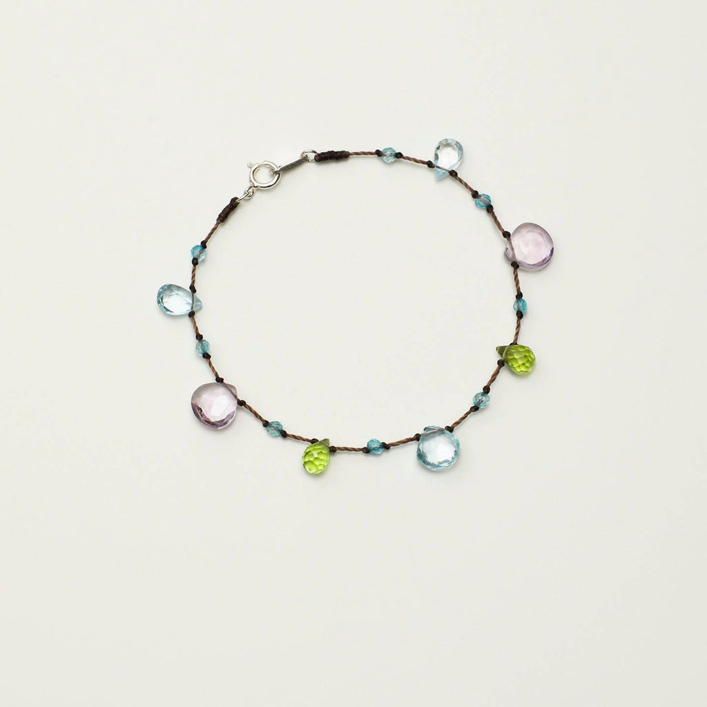 Blue Topaz Amethyst Peridot Cord Bracelet