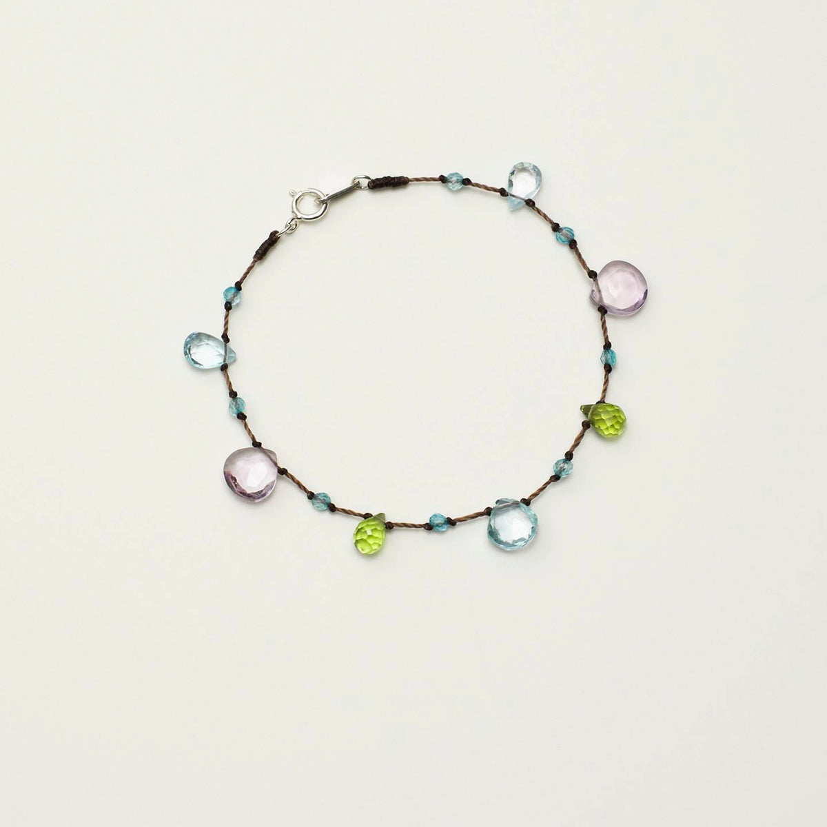 Blue Topaz Amethyst Peridot Cord Bracelet