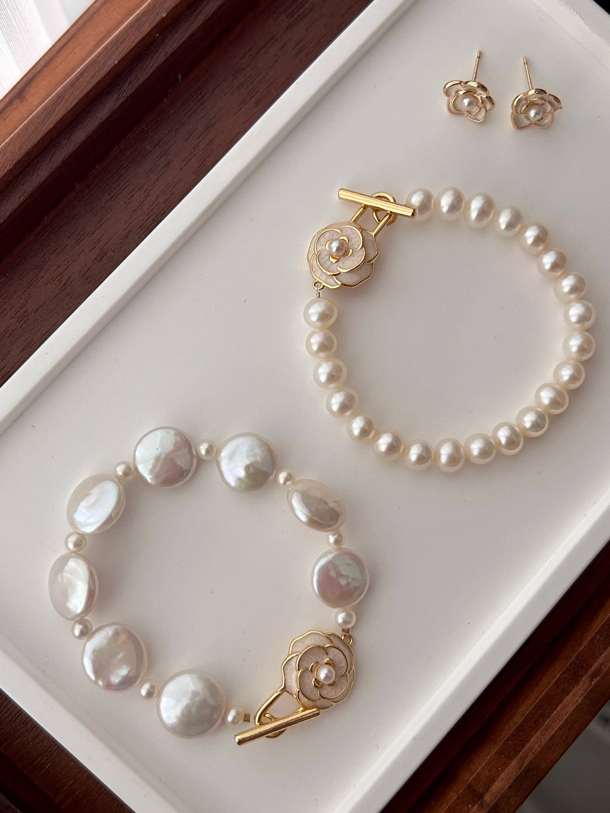 Camellia Baroque Pearl Bracelet & Earrings Set