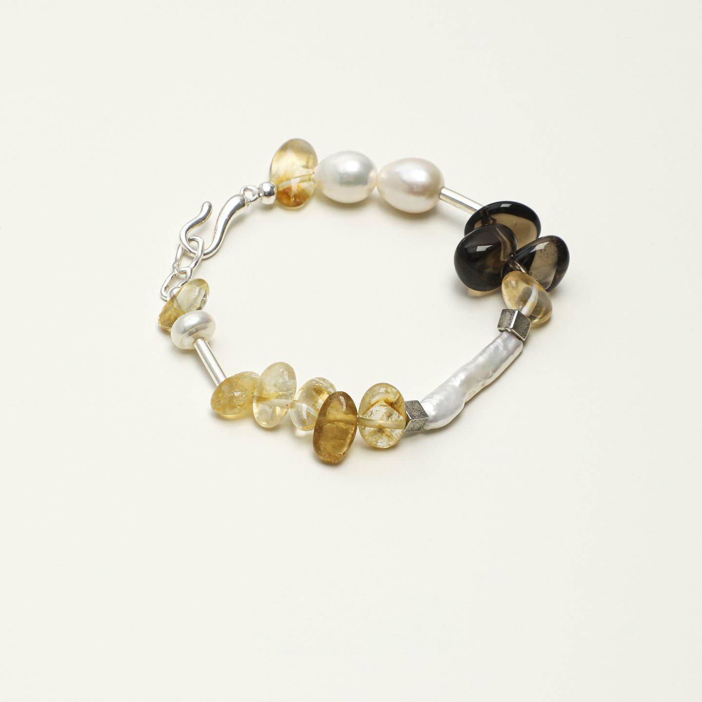 Citrine Smoky Quartz Baroque Pearl Bracelet