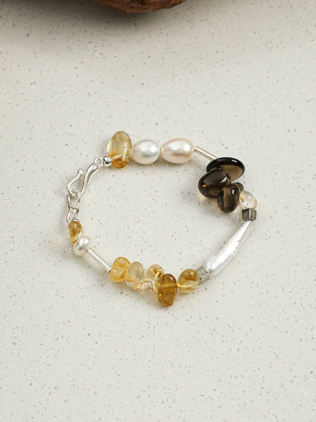 Citrine Smoky Quartz Baroque Pearl Bracelet