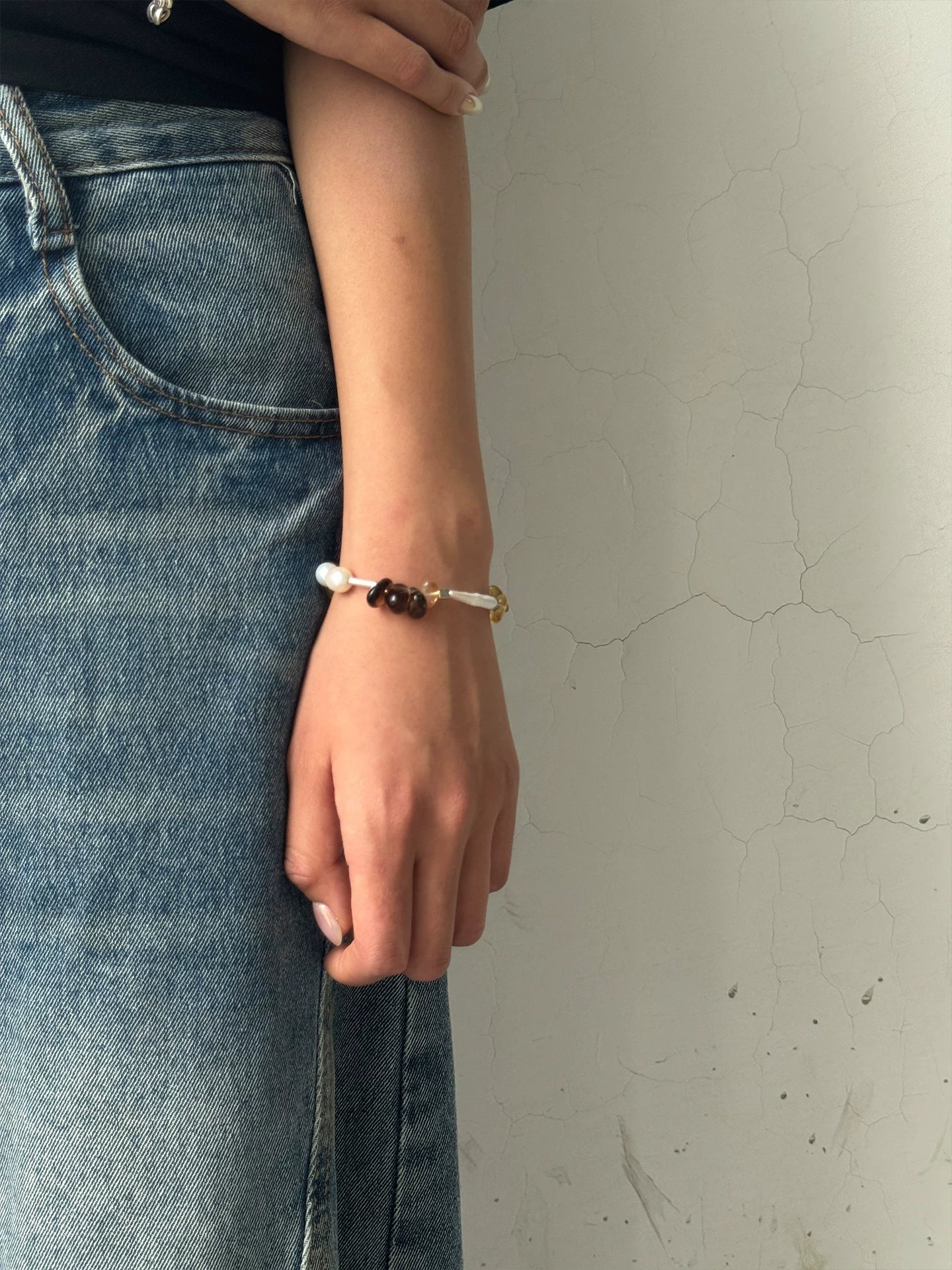Citrine Smoky Quartz Baroque Pearl Bracelet