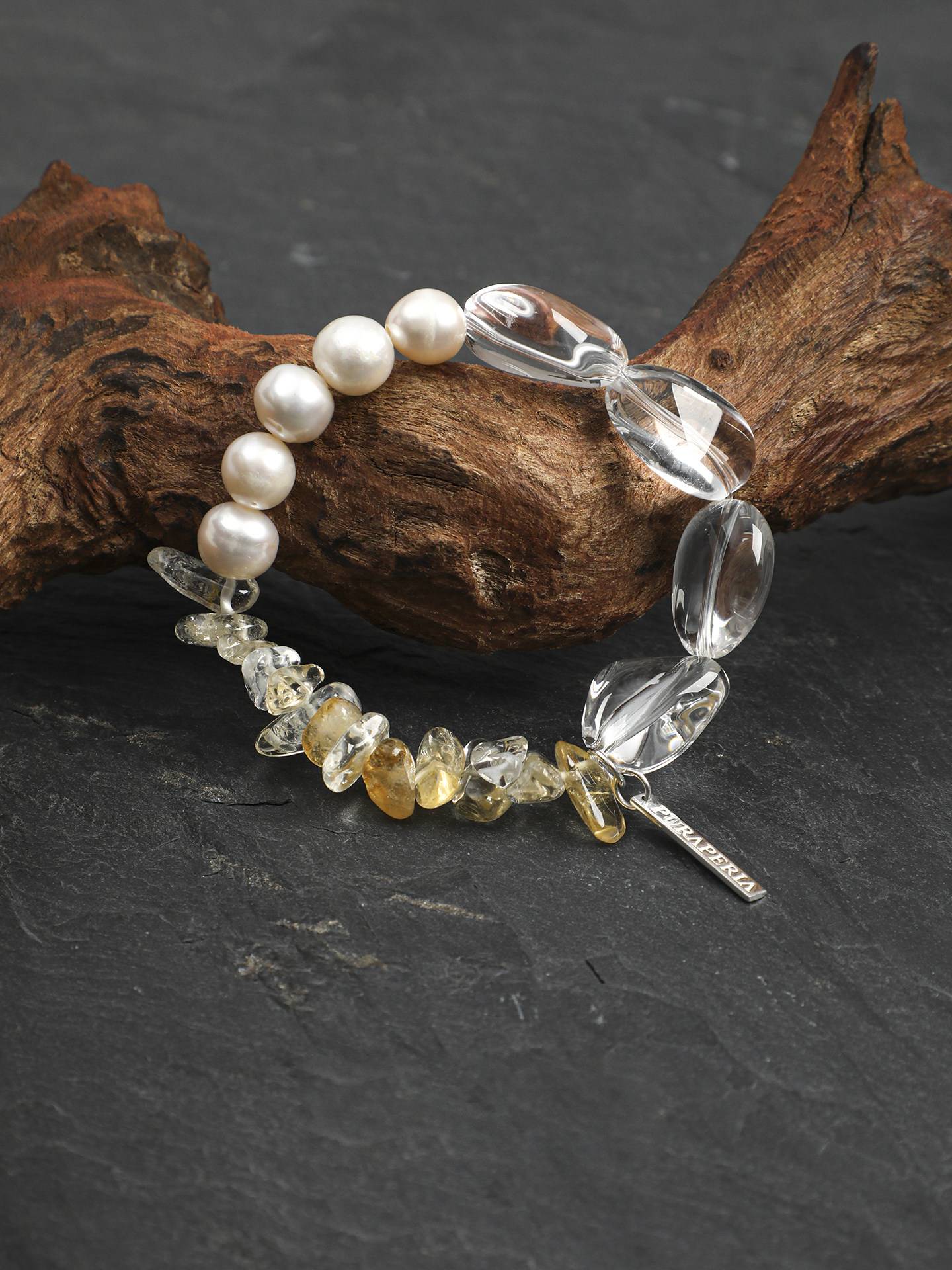 Clear Quartz Citrine Pearl Bracelet