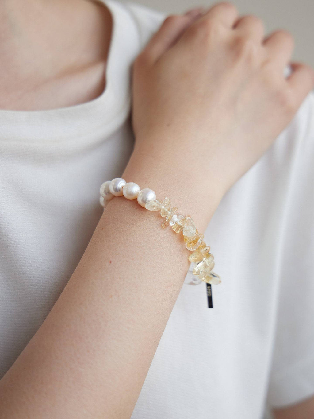 Clear Quartz Citrine Pearl Bracelet
