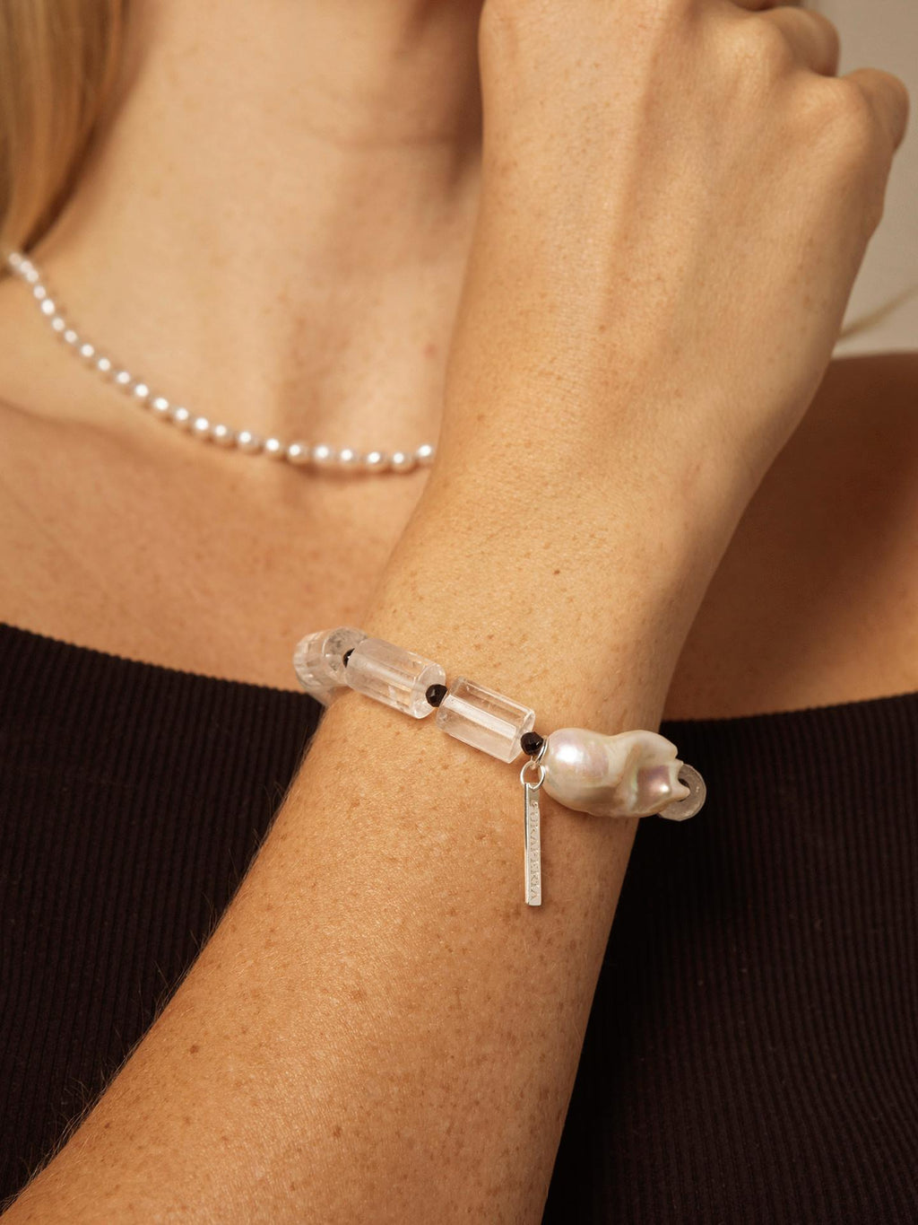 Crystal Noir Baroque Pearl Bracelet