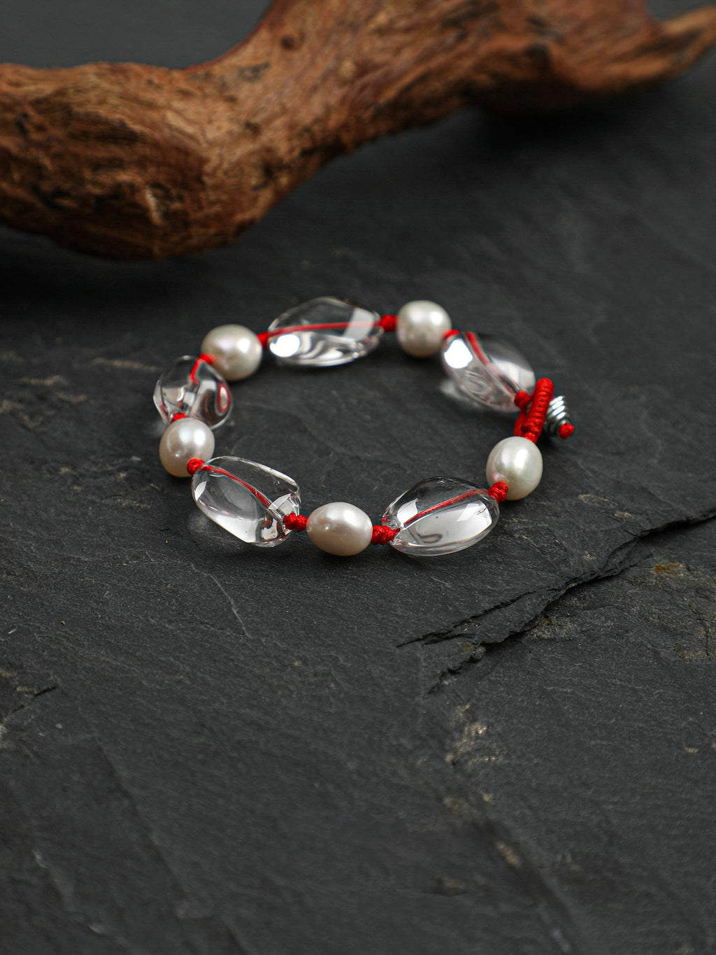 Crystal Pearl Red Cord Bracelet