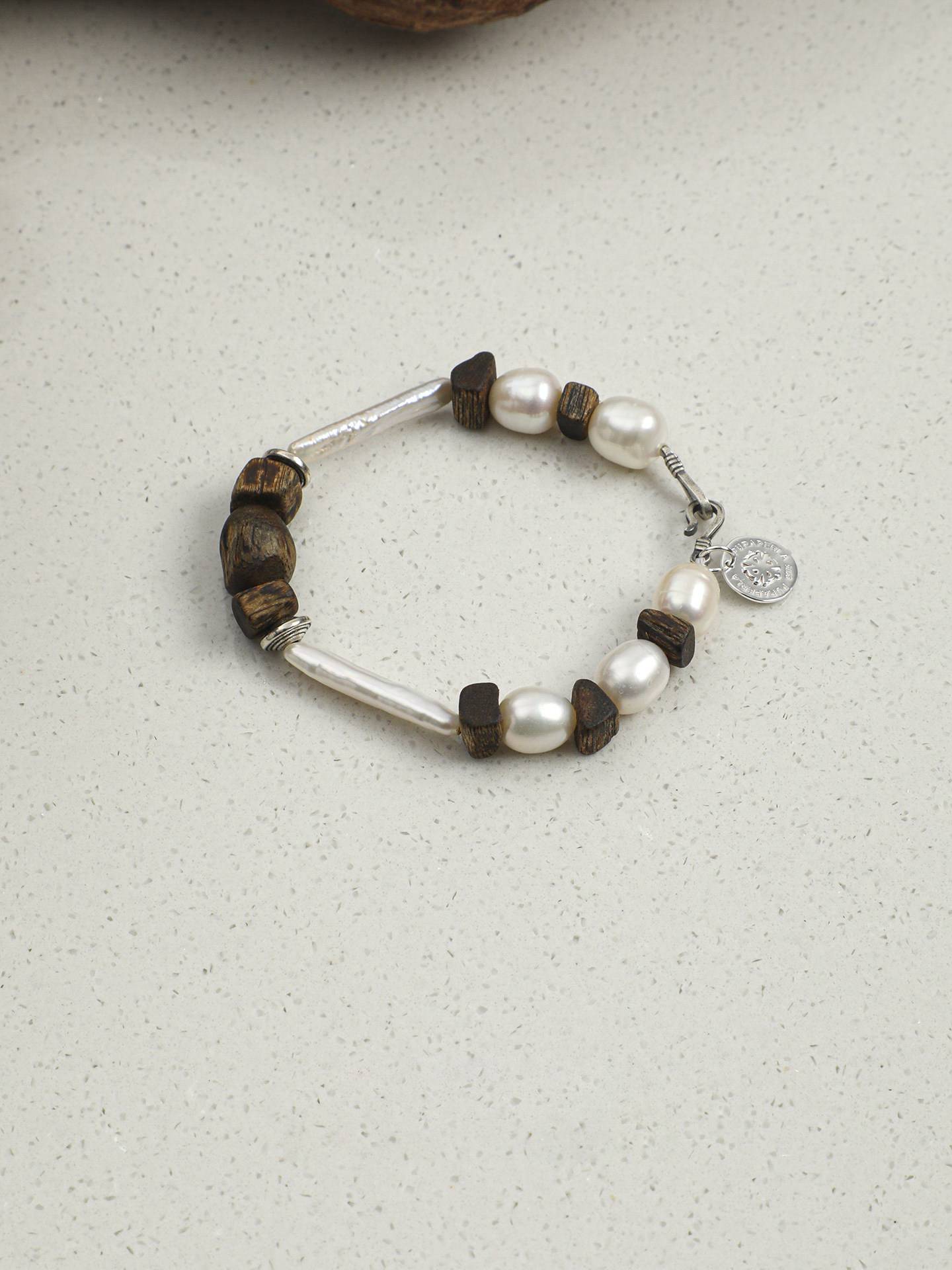 Freshwater Pearl Agarwood Silver Bracelet