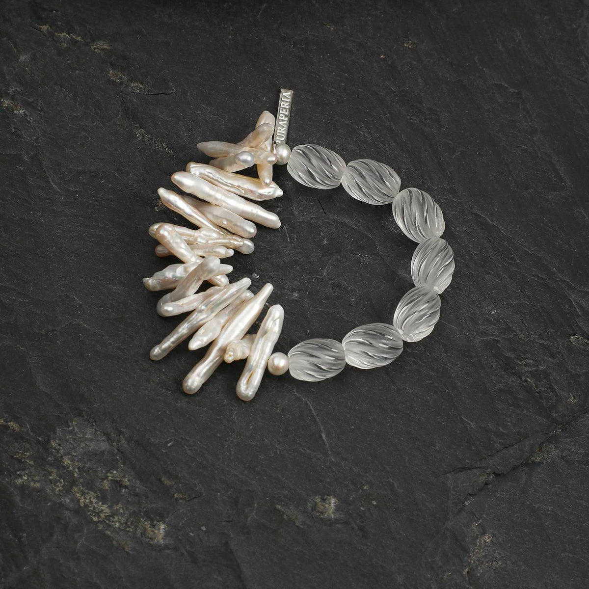 Frostveil Quartz Pearl Bracelet