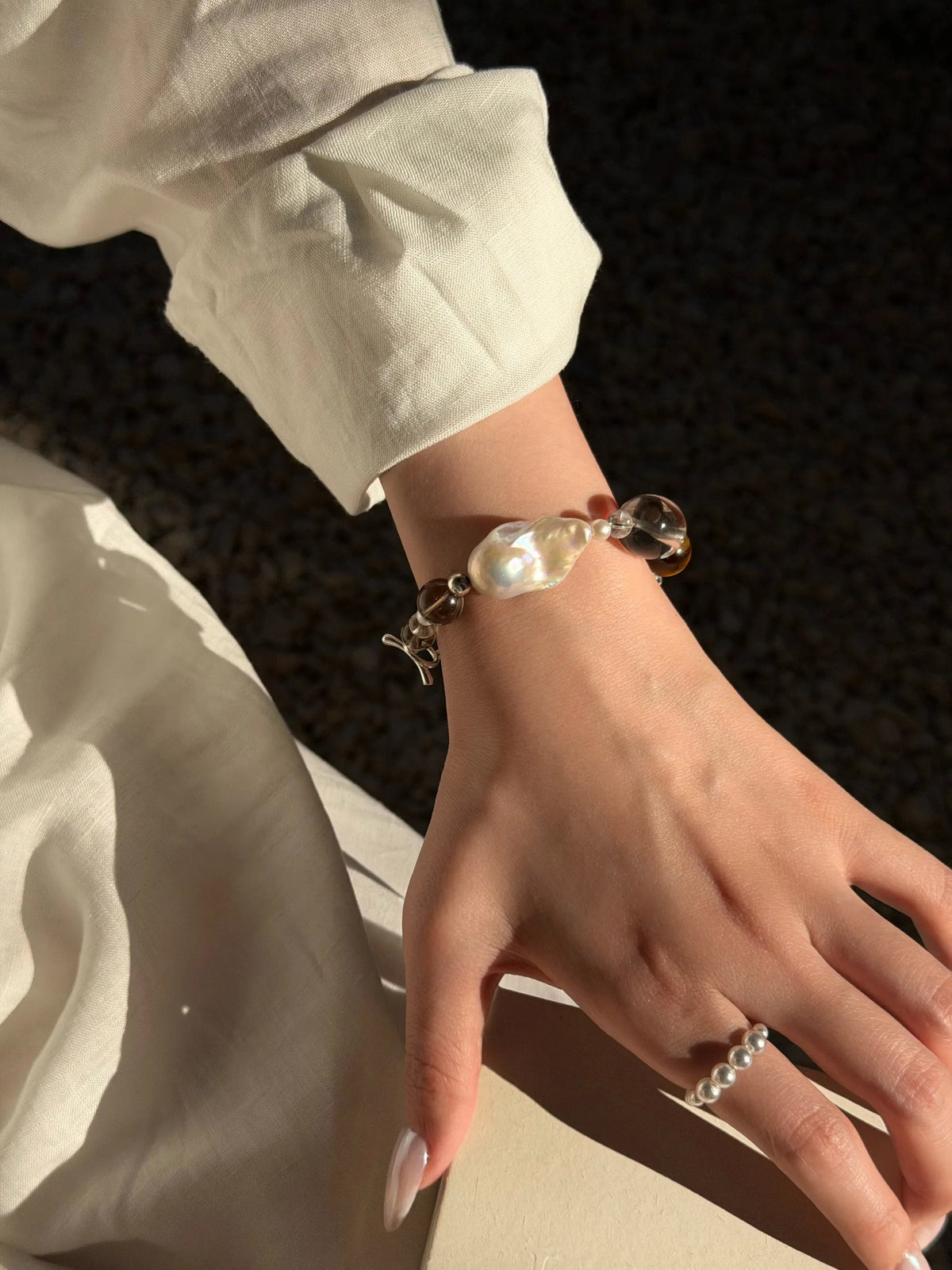 Glimmer Smoky Quartz Pearl Bracelet
