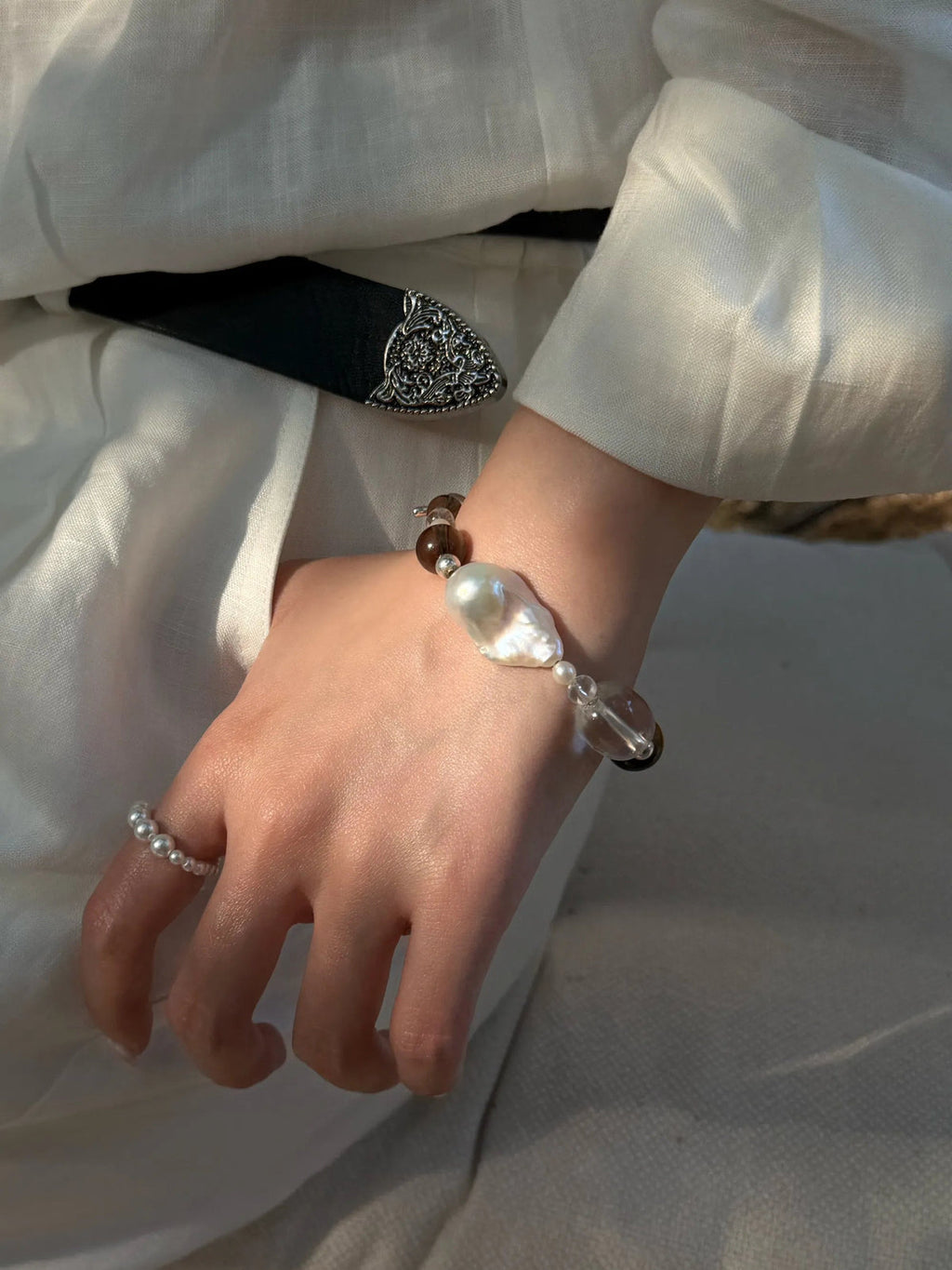 Glimmer Smoky Quartz Pearl Bracelet