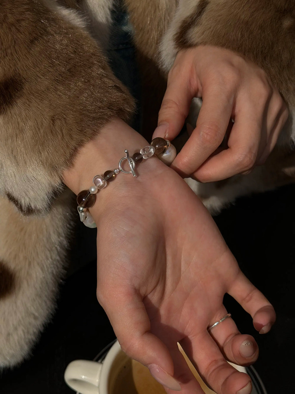 Glimmer Smoky Quartz Pearl Bracelet
