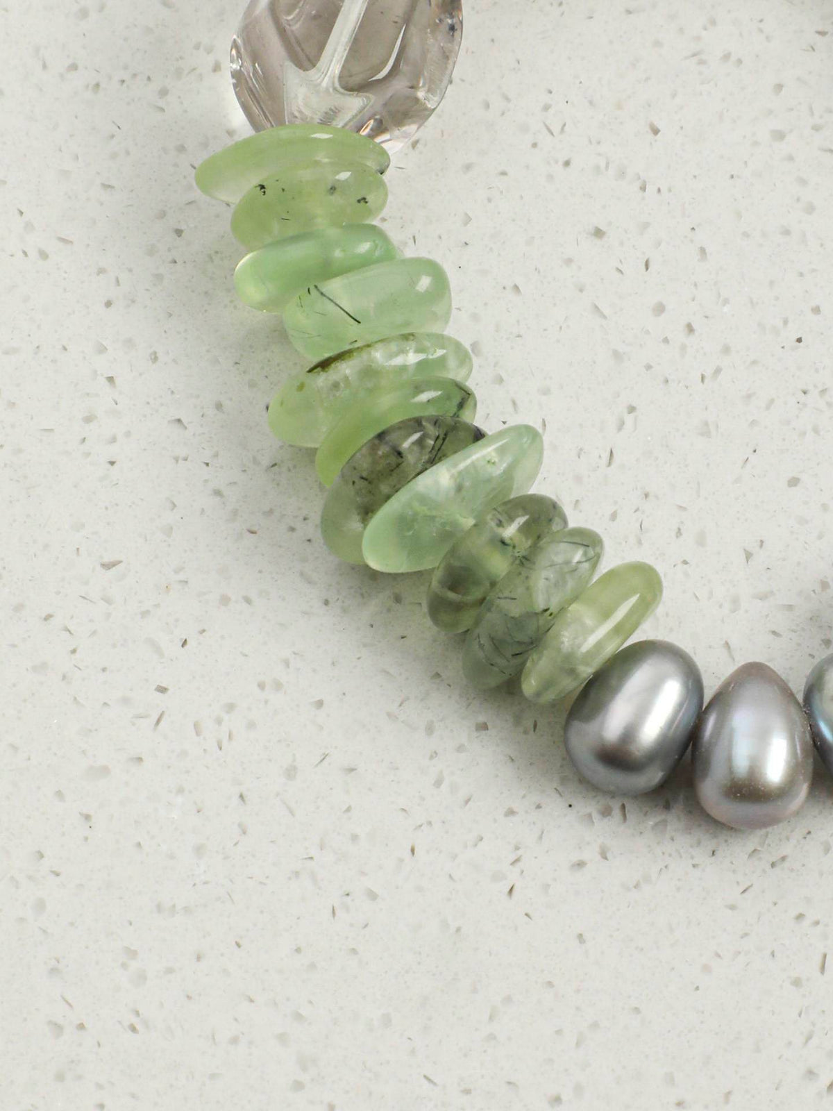 Green Quartz Prehnite Pearl Silver Bracelet