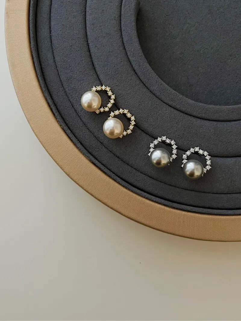 Halo Pearl Stud Earrings