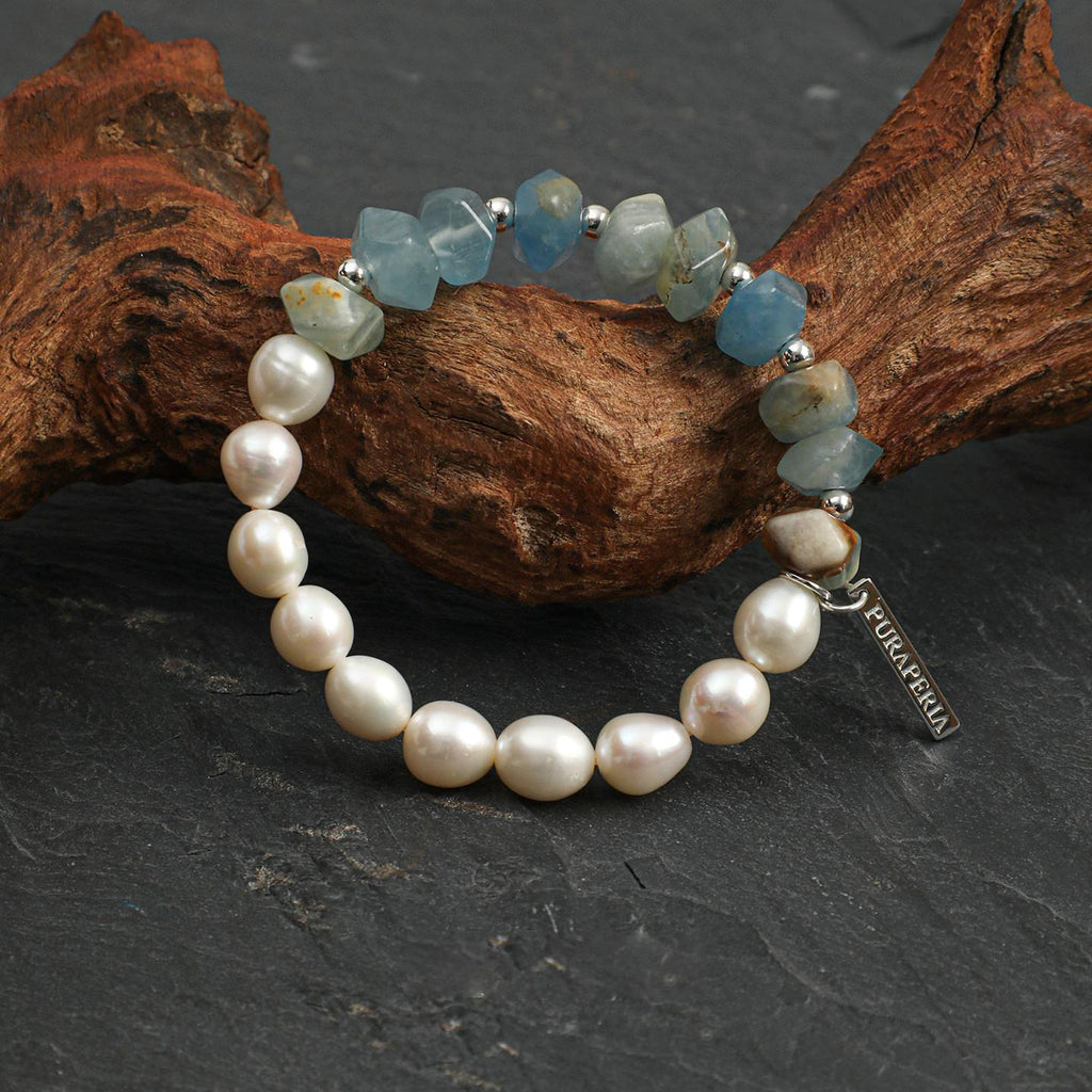 Moonlit Blue Aventurine Pearl Bracelet