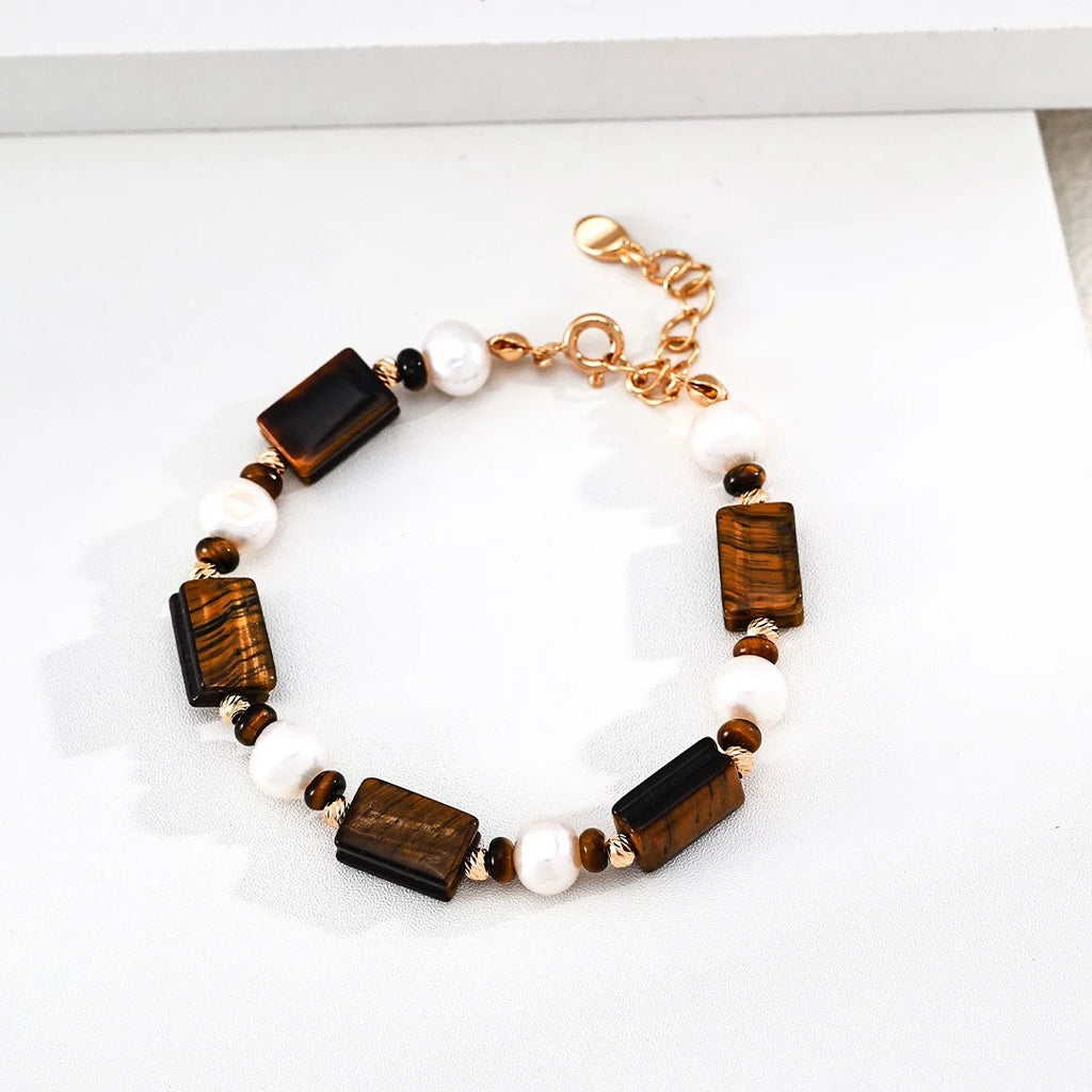 Maillard Pearl Tiger's Eye Beaded Bracelet