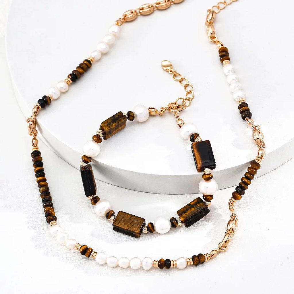 Maillard Pearl Tiger's Eye Beaded Bracelet