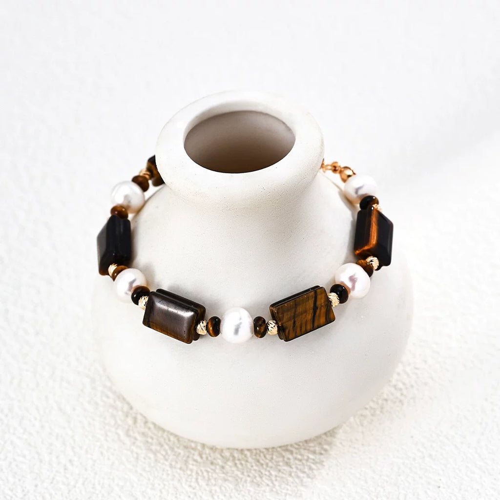 Maillard Pearl Tiger's Eye Beaded Bracelet