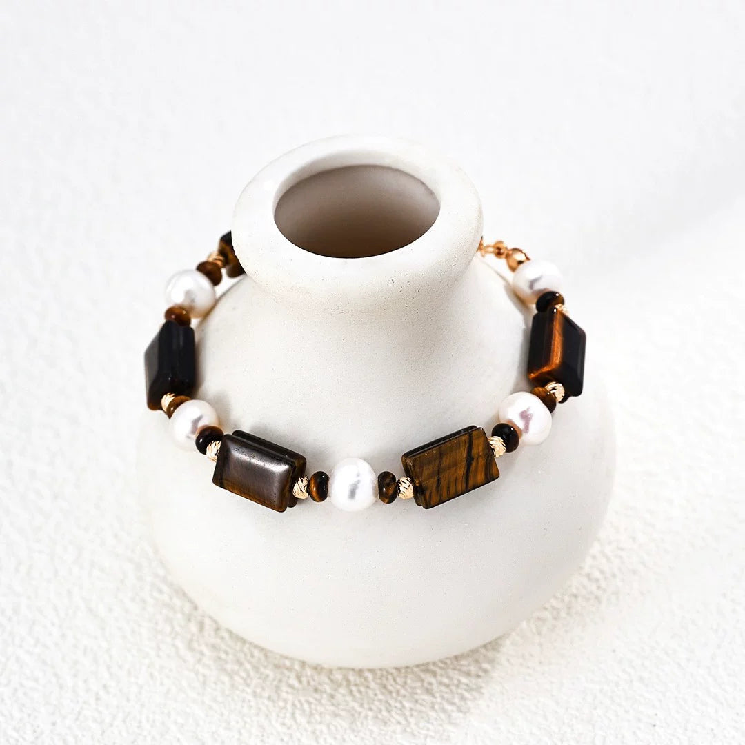 Maillard Pearl Tiger's Eye Beaded Bracelet