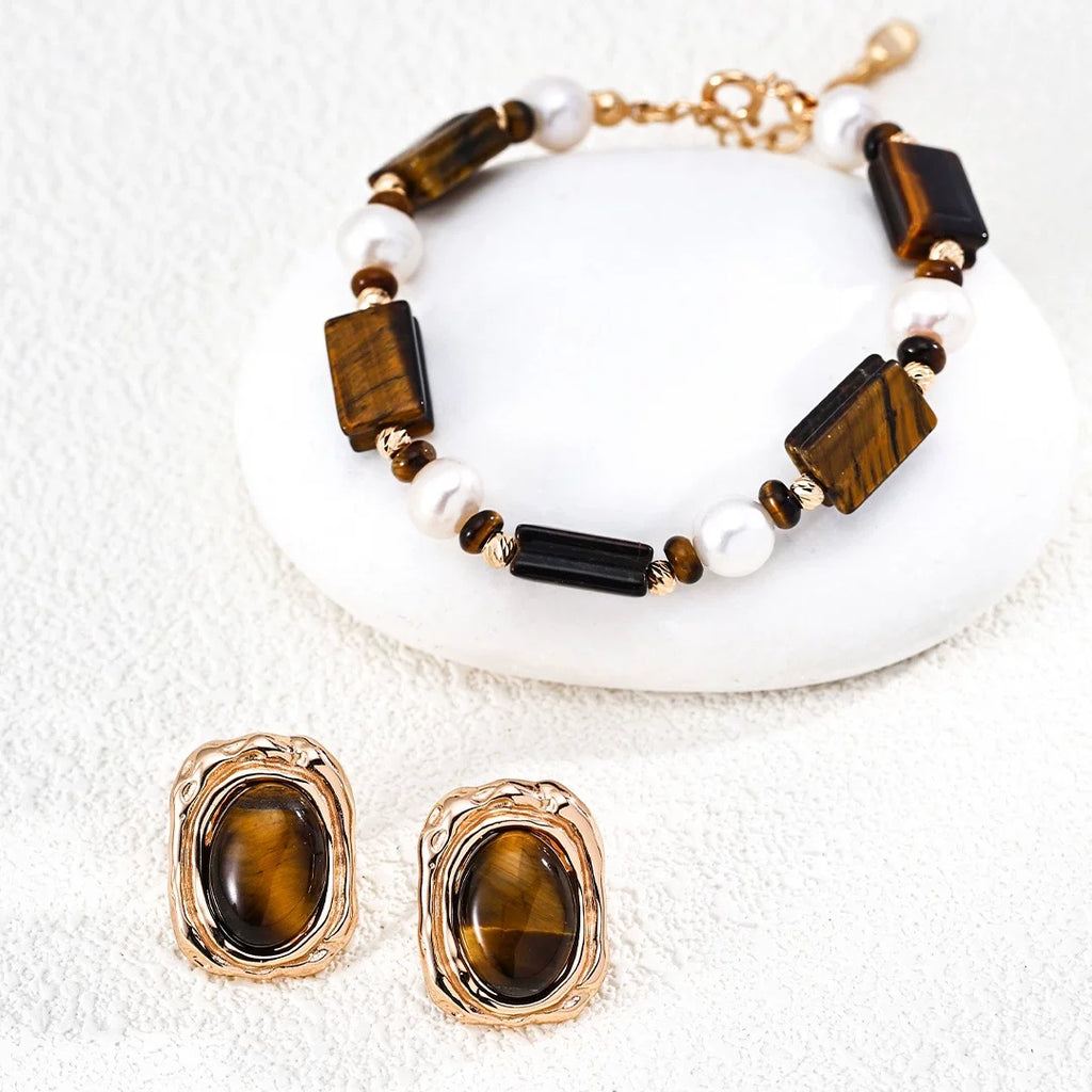 Maillard Pearl Tiger's Eye Beaded Bracelet
