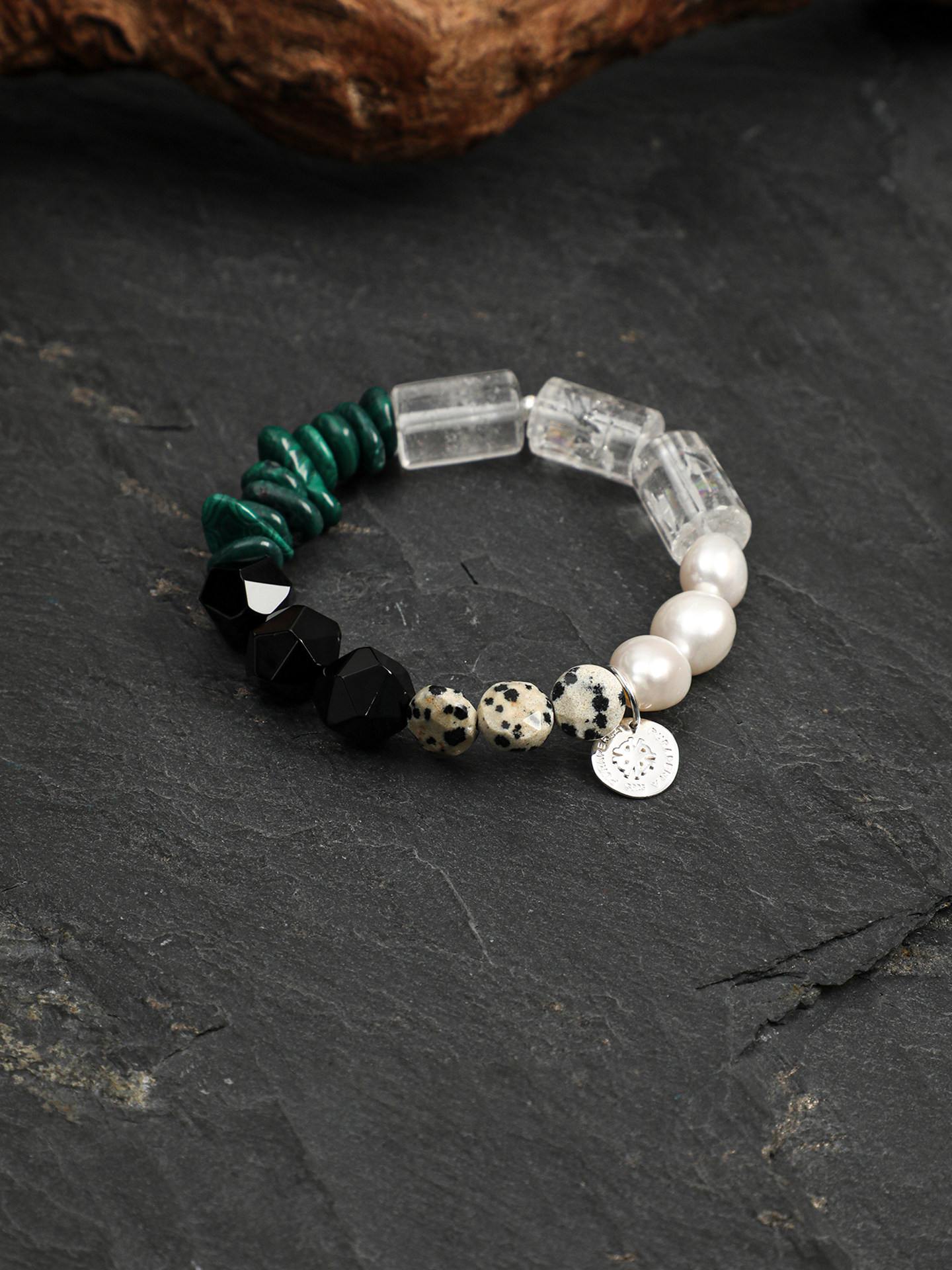Obsidian Malachite Pearl Bracelet