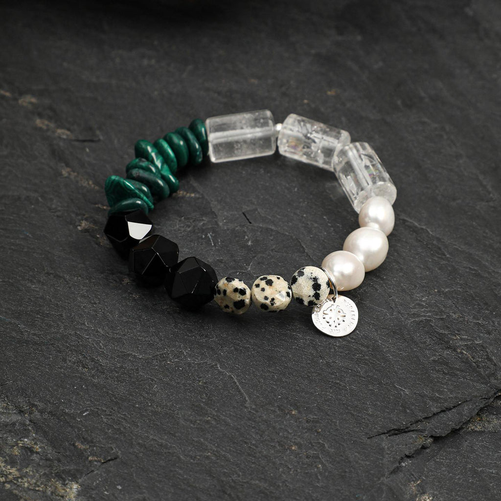 Obsidian Malachite Pearl Bracelet