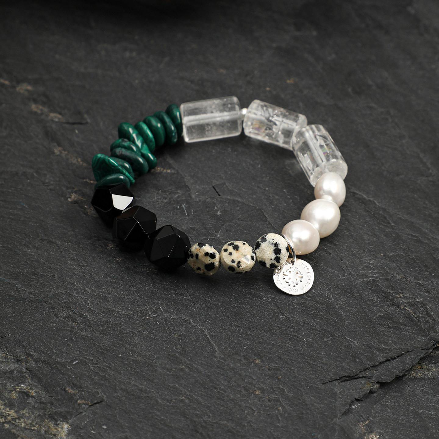 Obsidian Malachite Pearl Bracelet