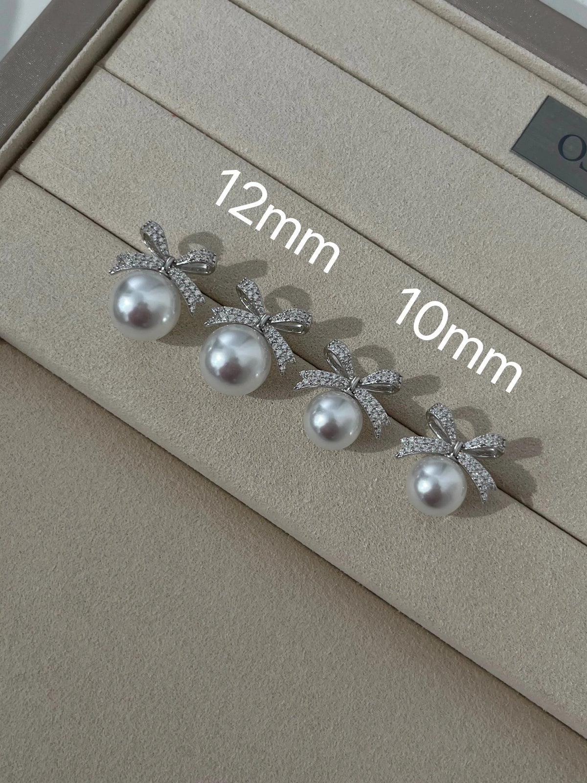 Pearl Ribbon Stud Earrings