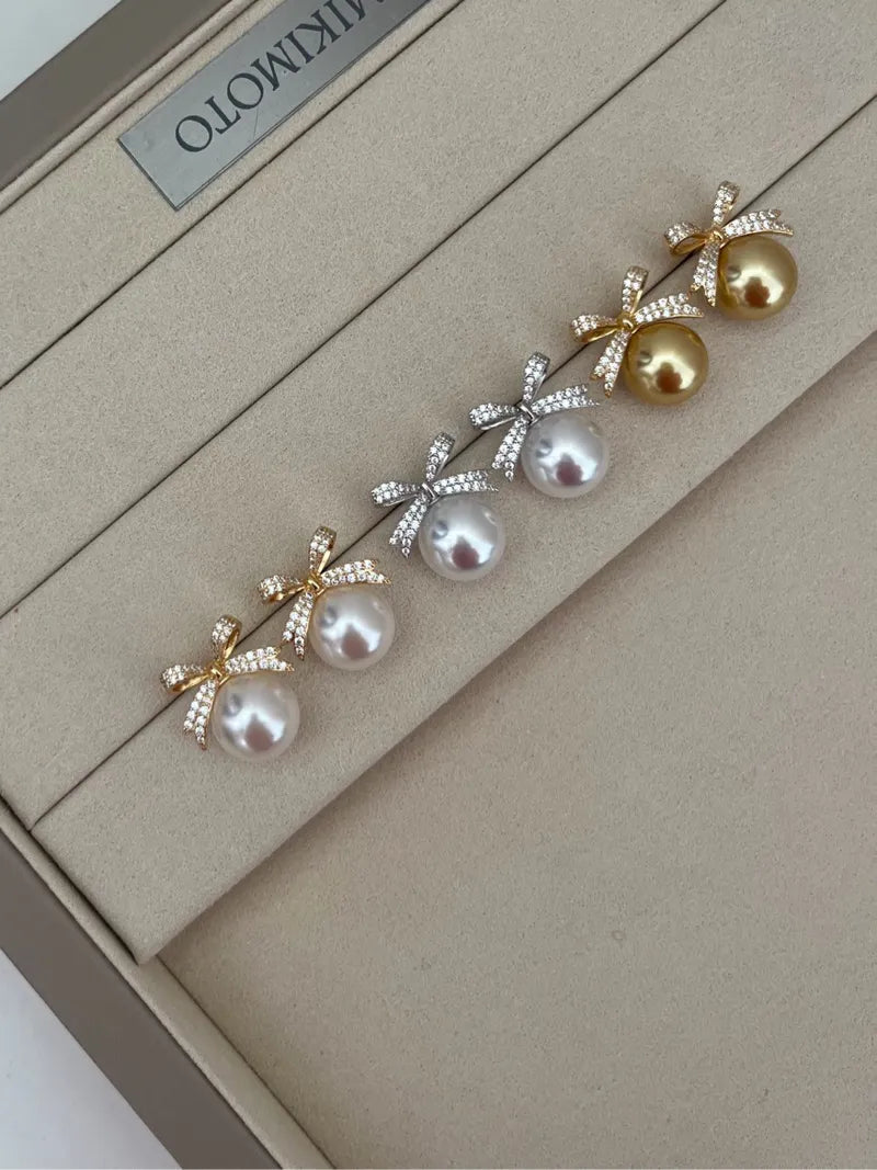 Pearl Ribbon Stud Earrings