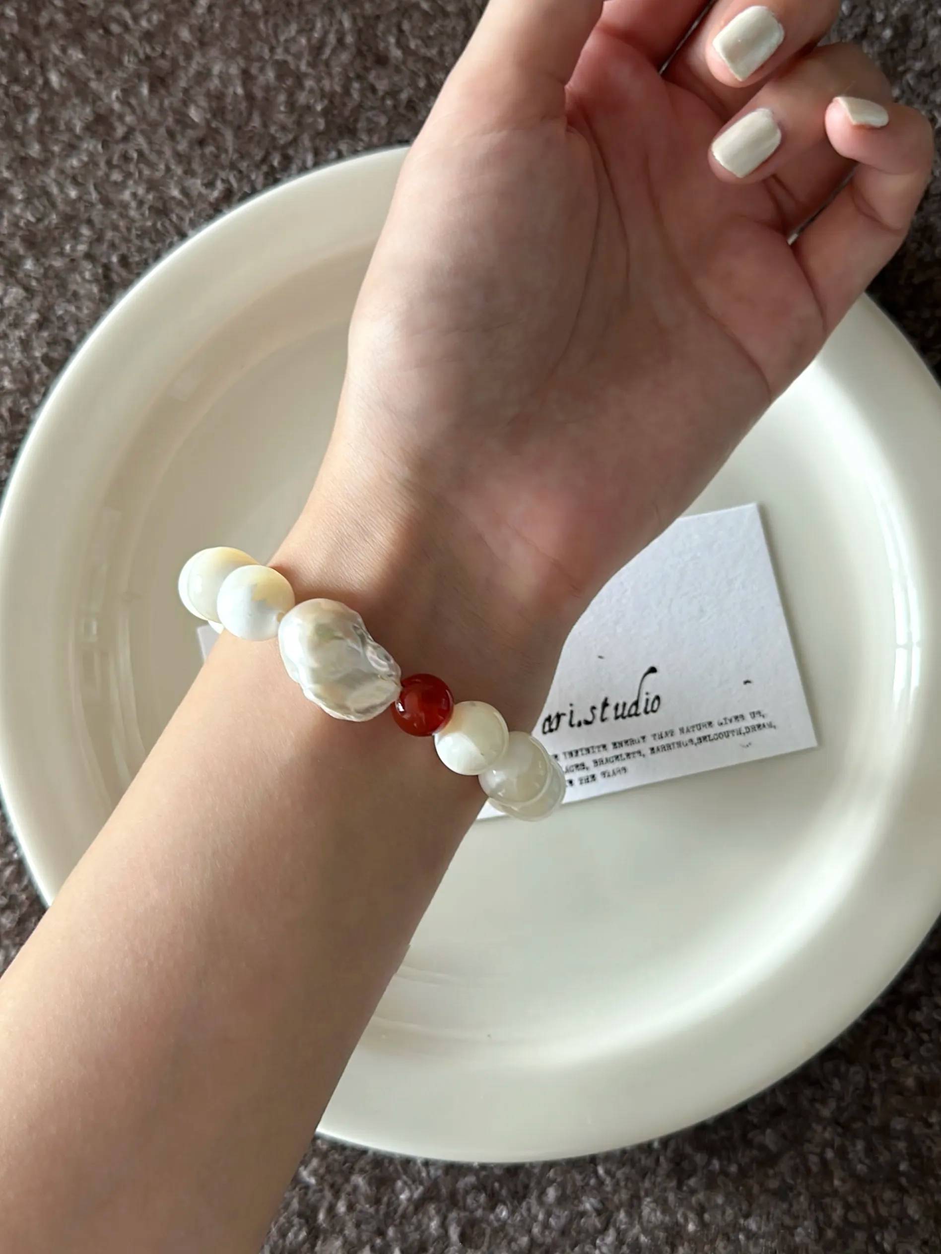 Red Agate Pearl Bracelet