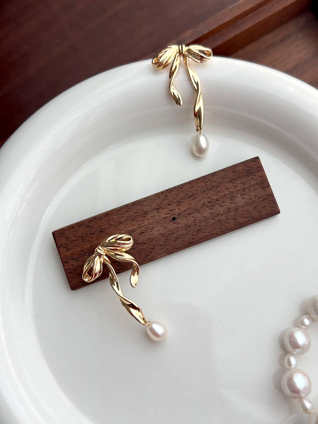 Ribbon Bow Pearl Earrings
