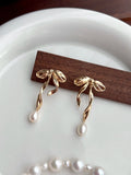 Ribbon Bow Pearl Earrings