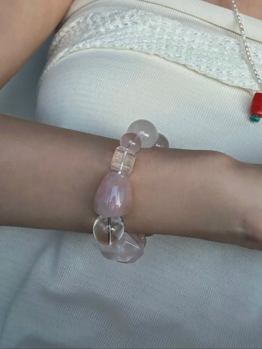 Rose Quartz Crystal Baroque Pearl Bracelet