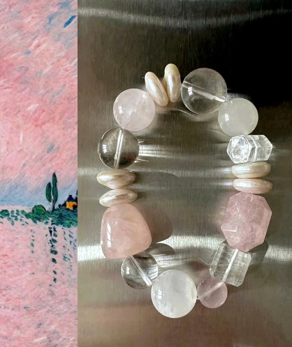 Rose Quartz Crystal Baroque Pearl Bracelet