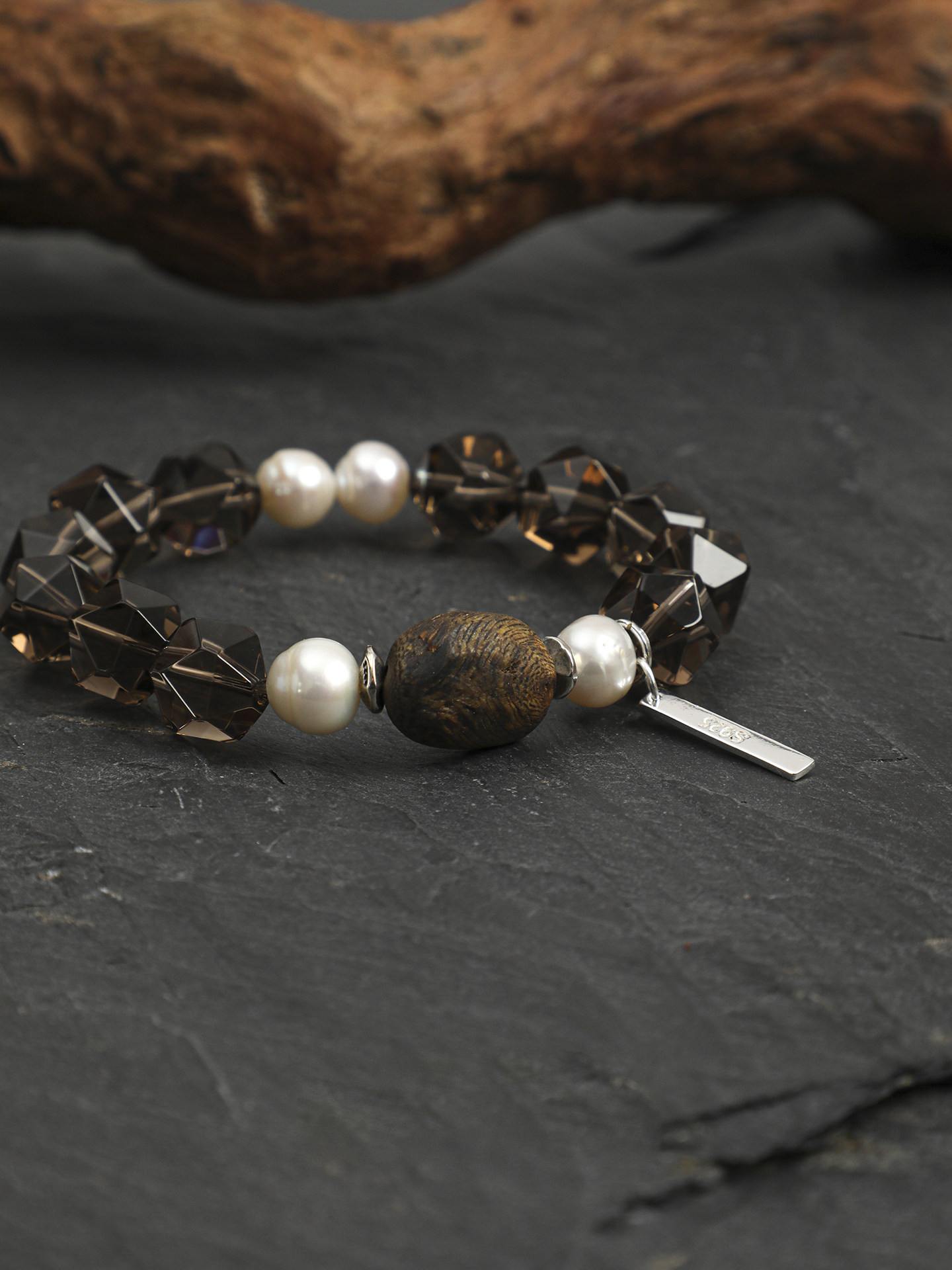 Smoky Quartz Agarwood Pearl Bracelet