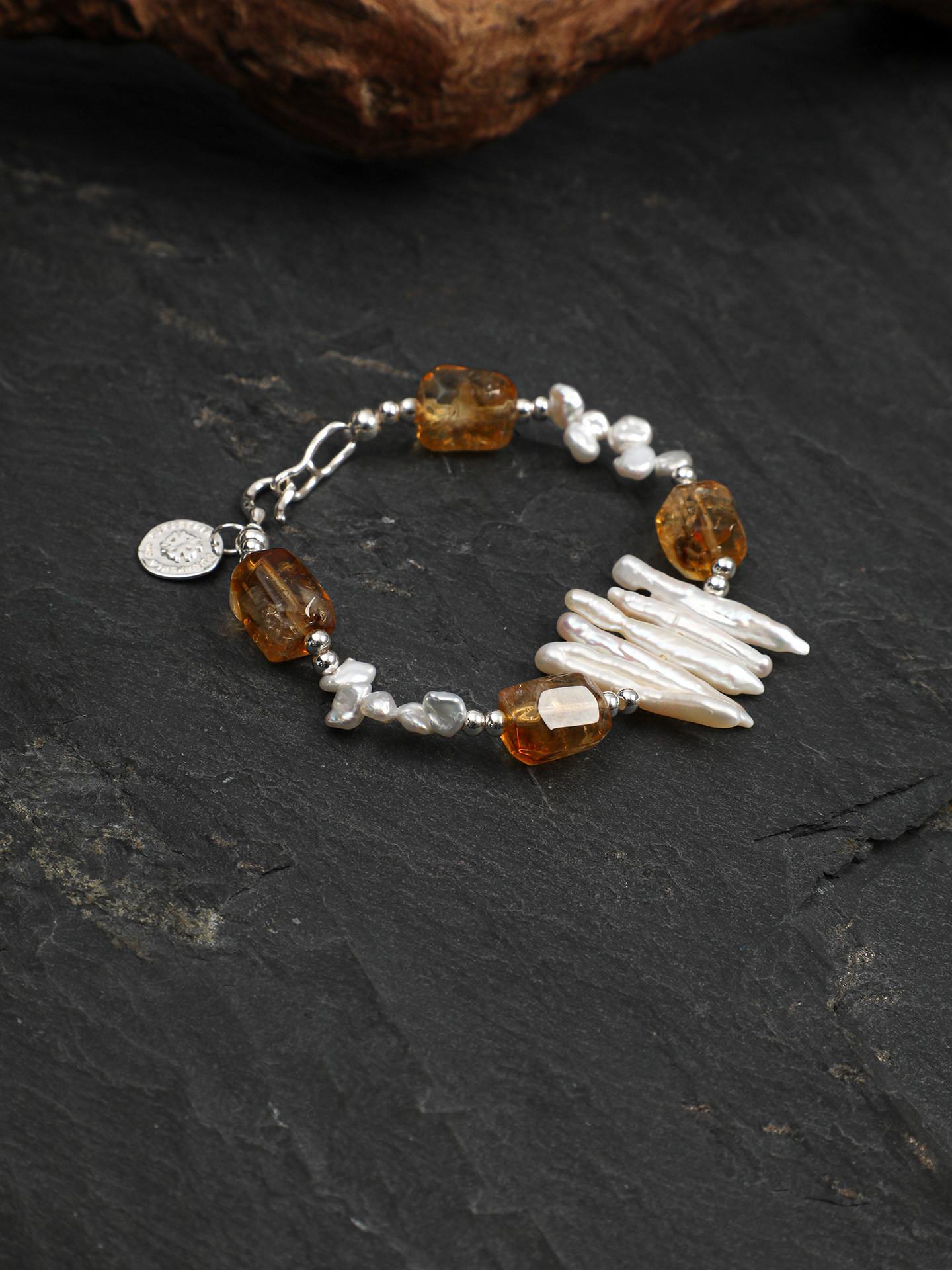 Warm Glow Citrine & Baroque Pearl Bracelet